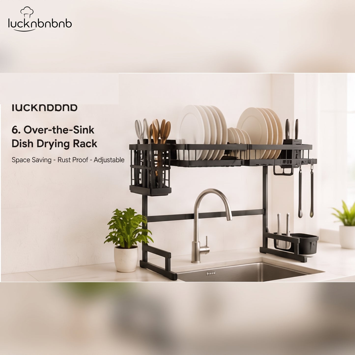 LUCKNBNBNB AirDry Expandable Over-the-Sink Dish Drying Rack - Space-Saving Kitchen Organizer with Plate Rack, Utensil Holder and Adjustable Counter Storage