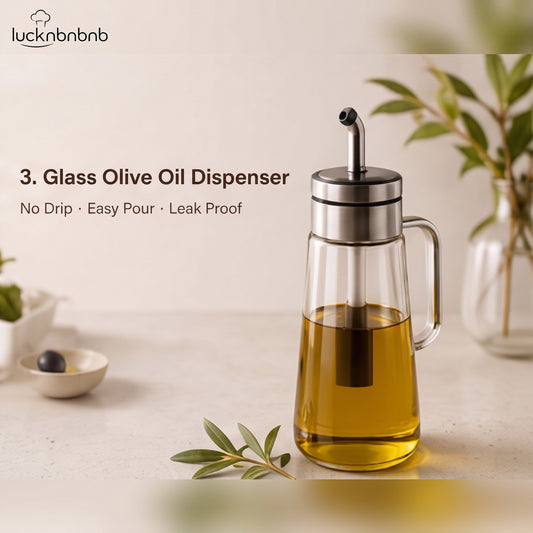 LUCKNBNBNB PurePour Glass Olive Oil Dispenser - 17 oz No-Drip Oil Bottle, Vinegar Cruet, Leak-Resistant Kitchen Pourer for Cooking and Salad