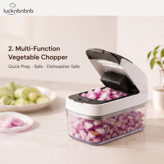 LUCKNBNBNB PrepEase 12-in-1 Vegetable Chopper - Onion Dicer, Food Slicer, Mandoline Cutter, Kitchen Prep Tool with Container and Interchangeable Blades