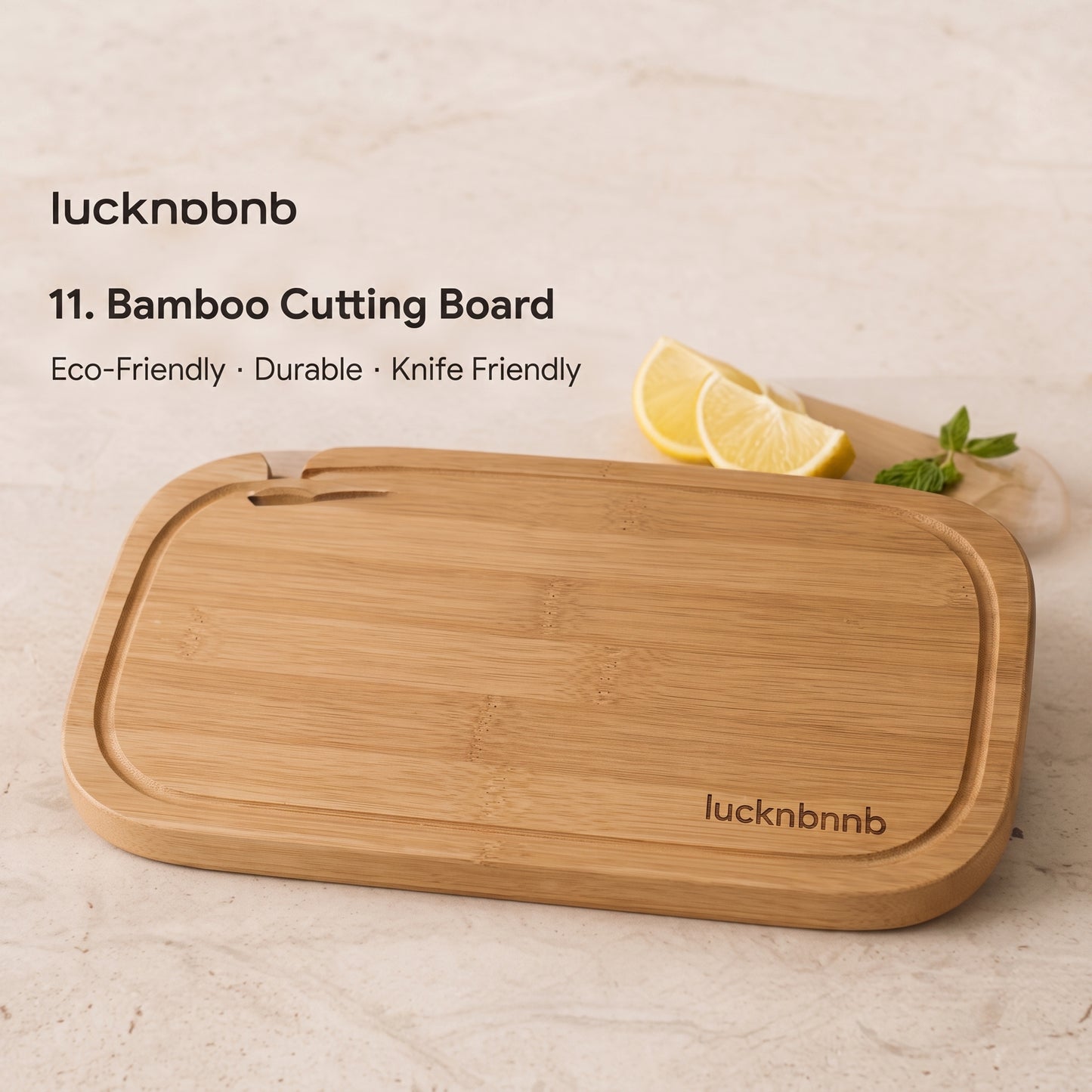 LUCKNBNBNB GrainCraft Reversible Bamboo Cutting Board - Large Wood Chopping Board with Juice Groove for Meat, Vegetables, Bread and Charcuterie